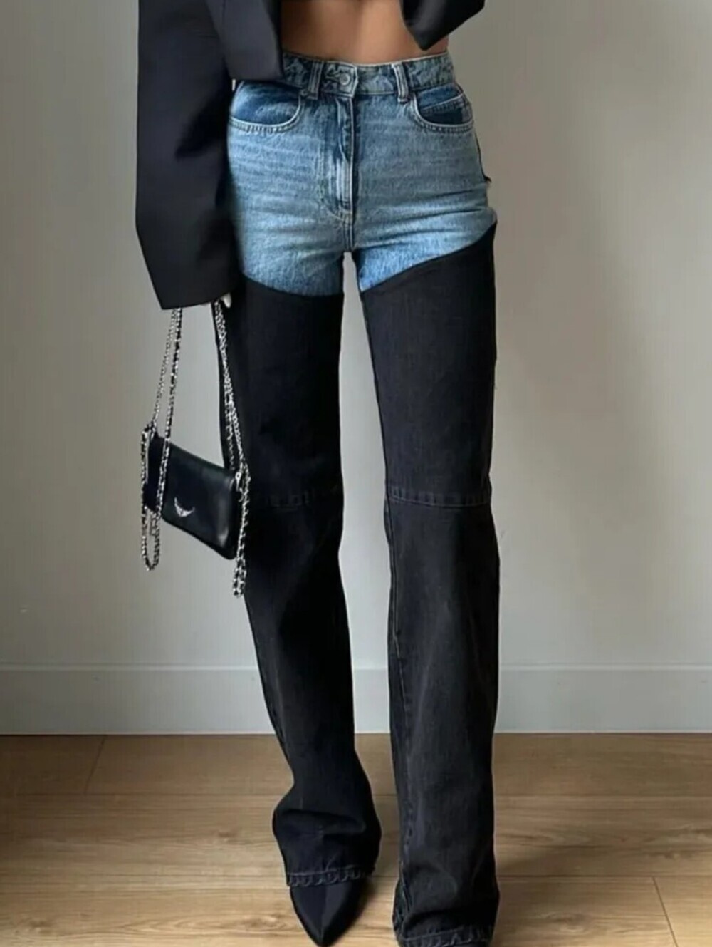 Two-Tone Black and Blue High-Waist Women’s Jeans